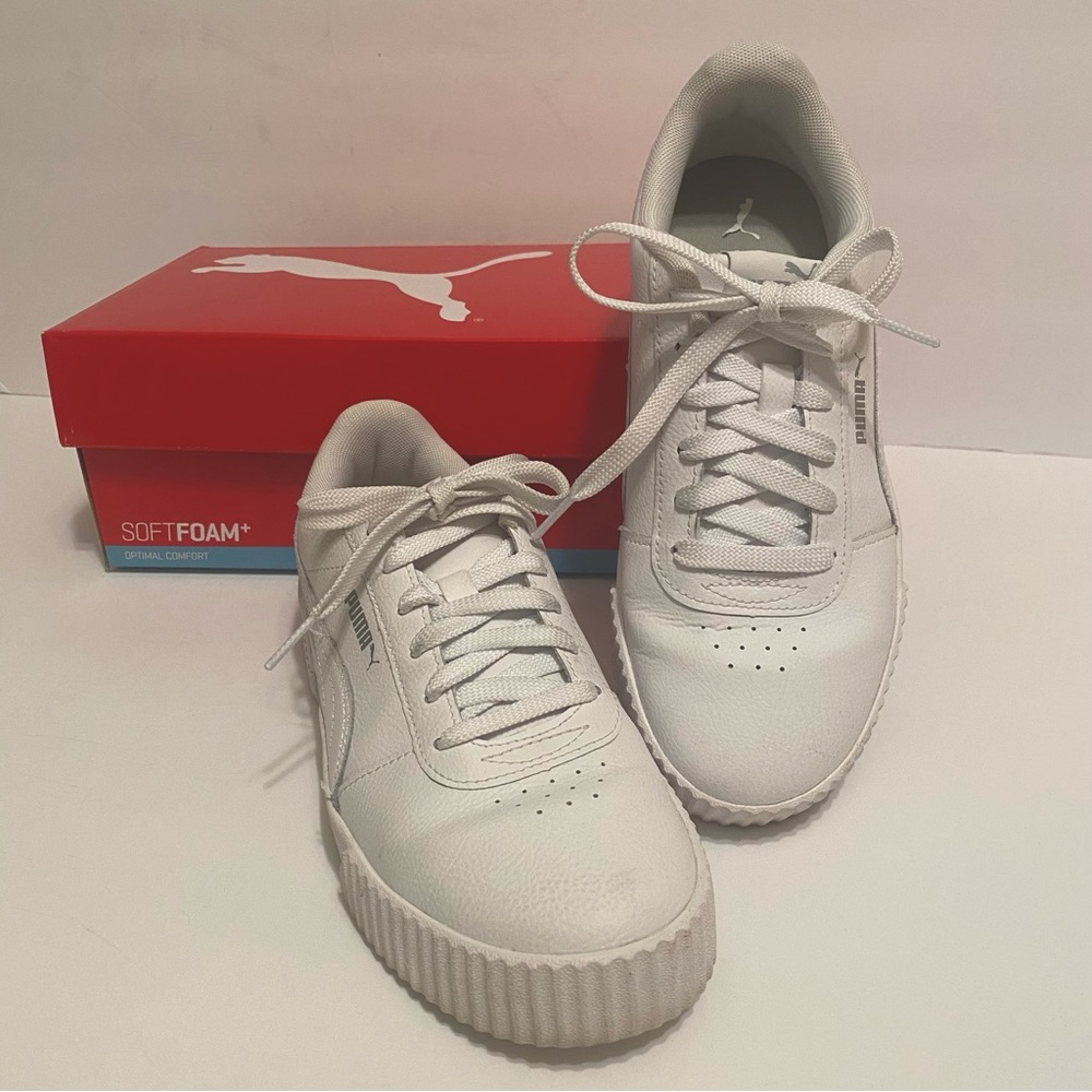 PUMA Carina Soft Foam White Sneakers Lace Up Shoes Optimal Comfort Size 8.5 - Picture 2 of 13